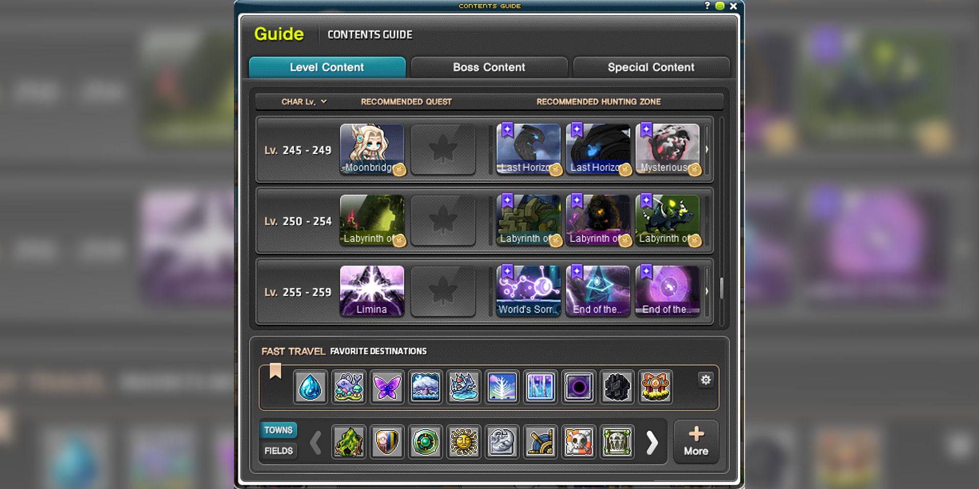 maplestory maple guide menu showing recomended tasks
