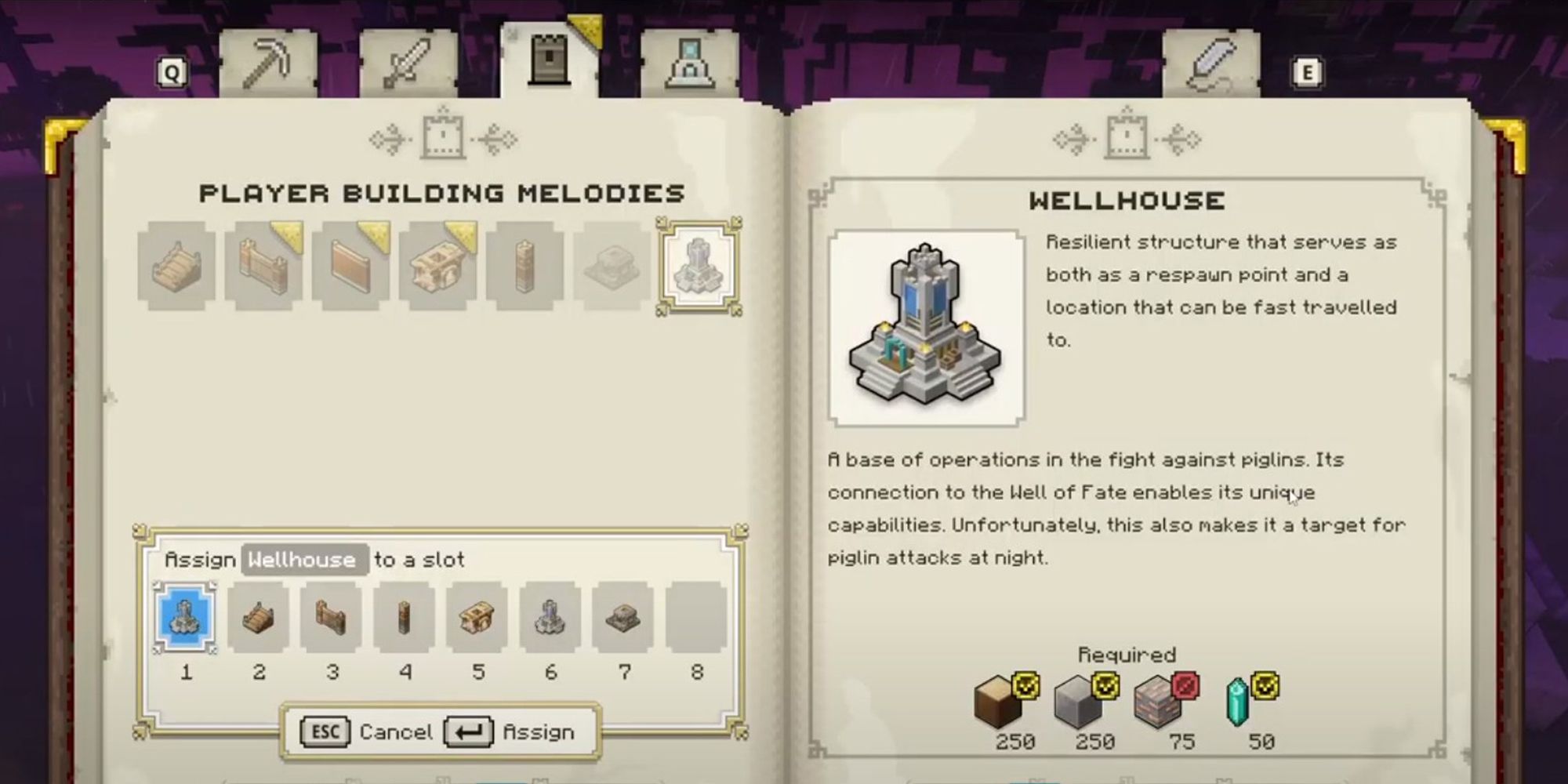 Minecraft Legends: Book Showing How To Craft A Wellhouse
