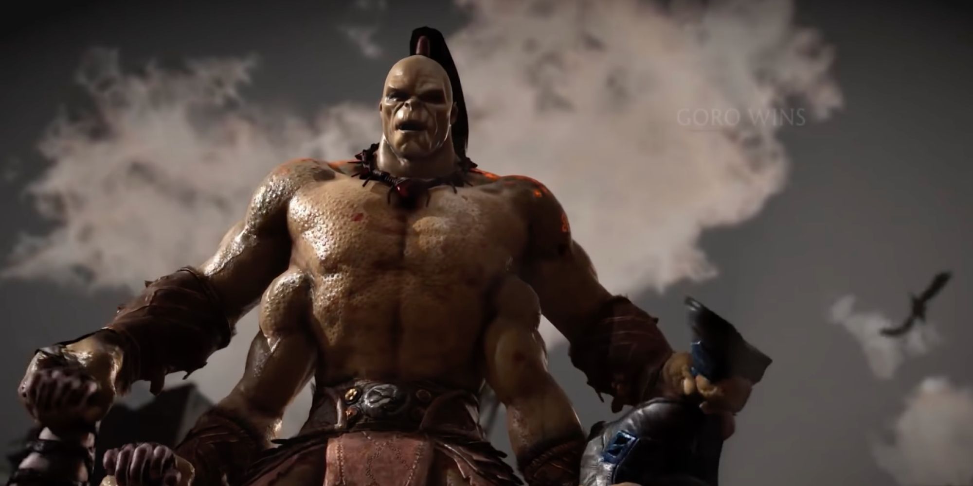 Goro from Mortal Kombat posing after a victory