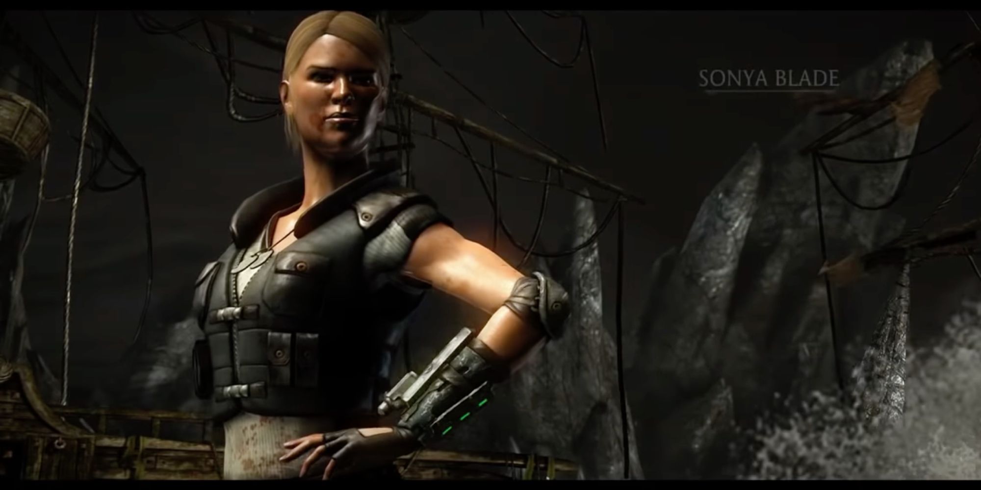 Sonya Blade from Mortal Kombat posing
