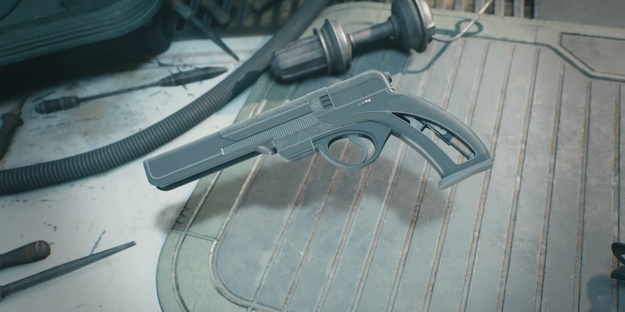 Cal's blaster is customized with the entire Model 13 set in Star Wars: Jedi Survivor.