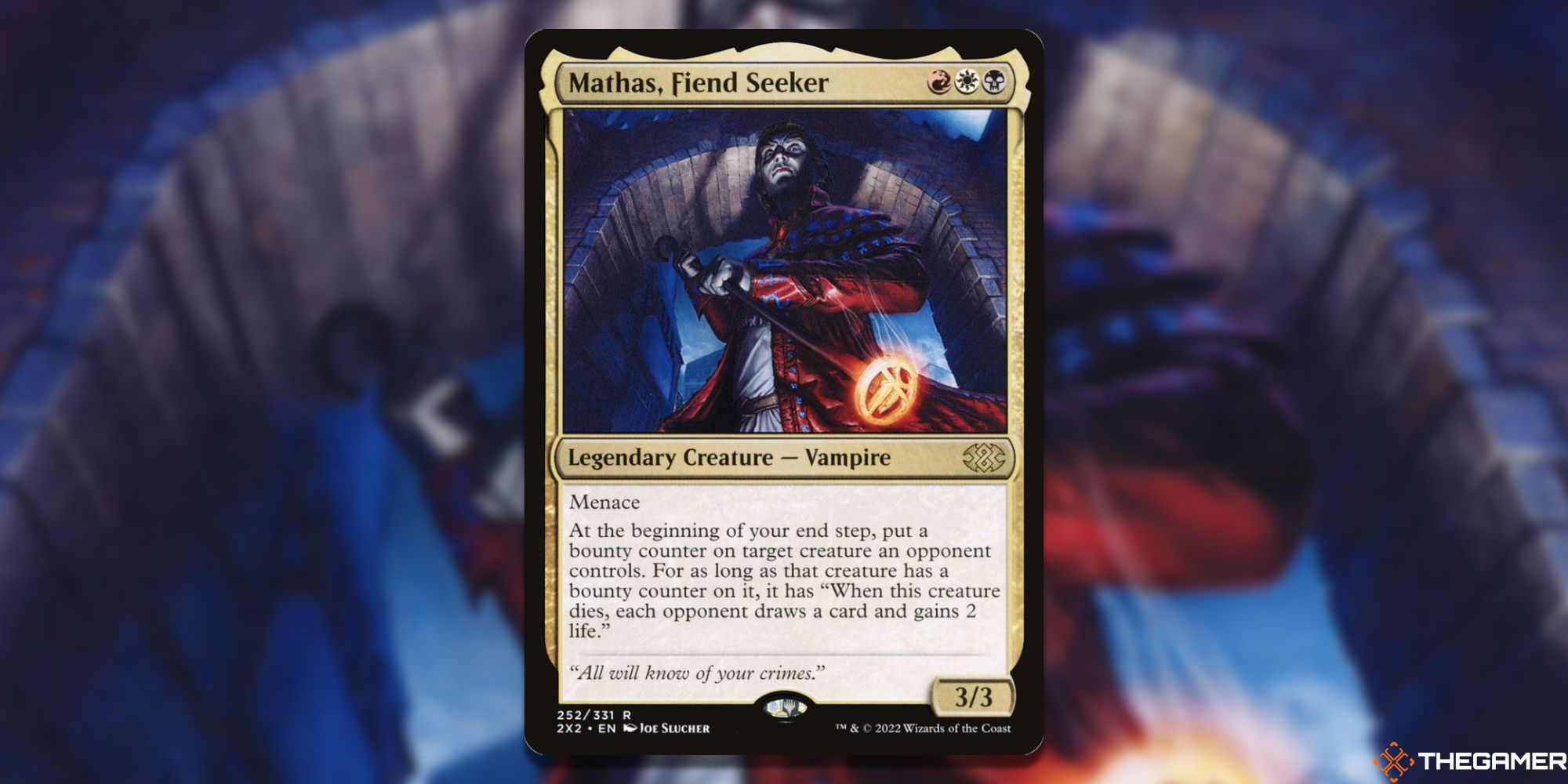 Image of the Mathas, Fiend Seeker card in Magic: The Gathering, with art by Joe Slucher