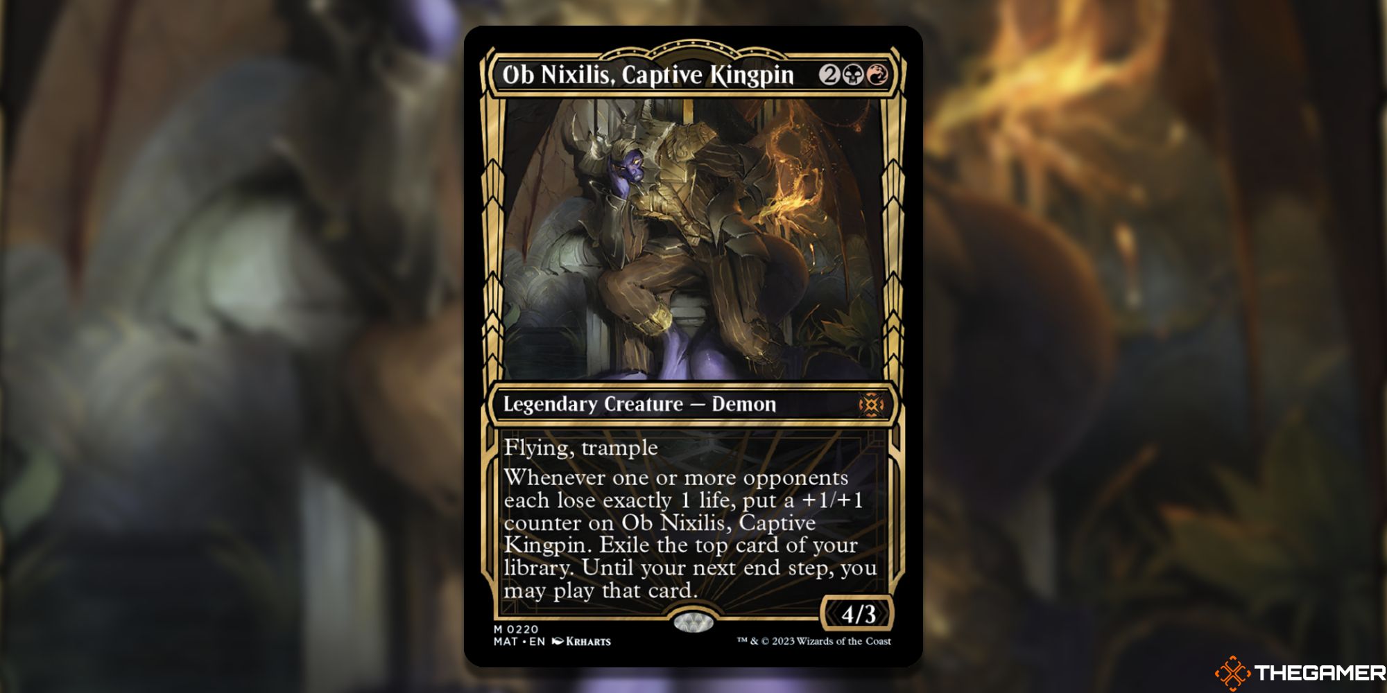 Image of the Ob Nixilis, Captive Kingpin card in Magic: The Gathering, with art Showcase by Krharts