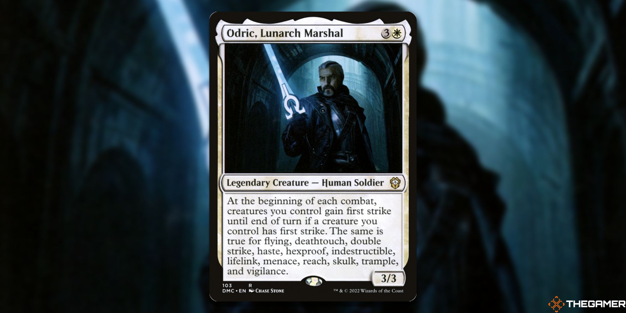 Image of the Odric, Lunarch Marshal card in Magic: The Gathering, with art by Chase Stone
