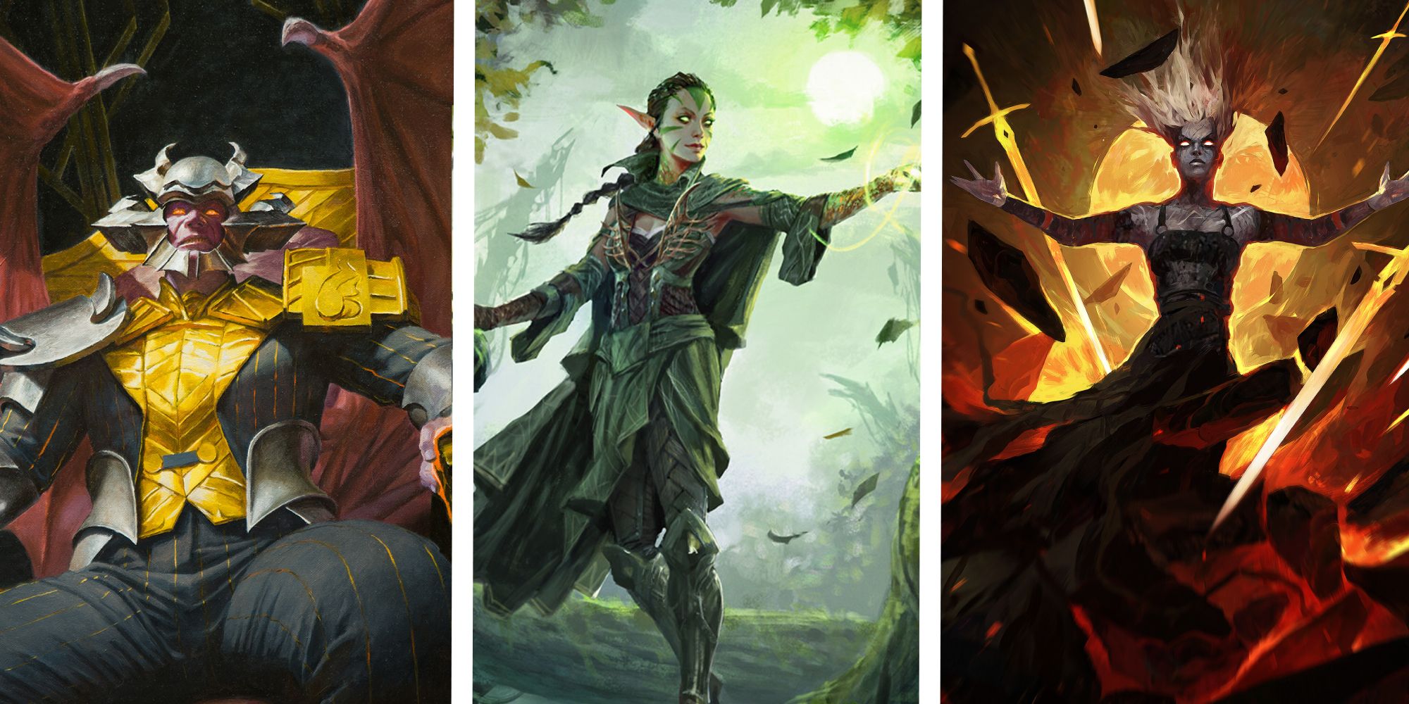 MTG cards: Ob Nixilis, Nissa, and Nahiri