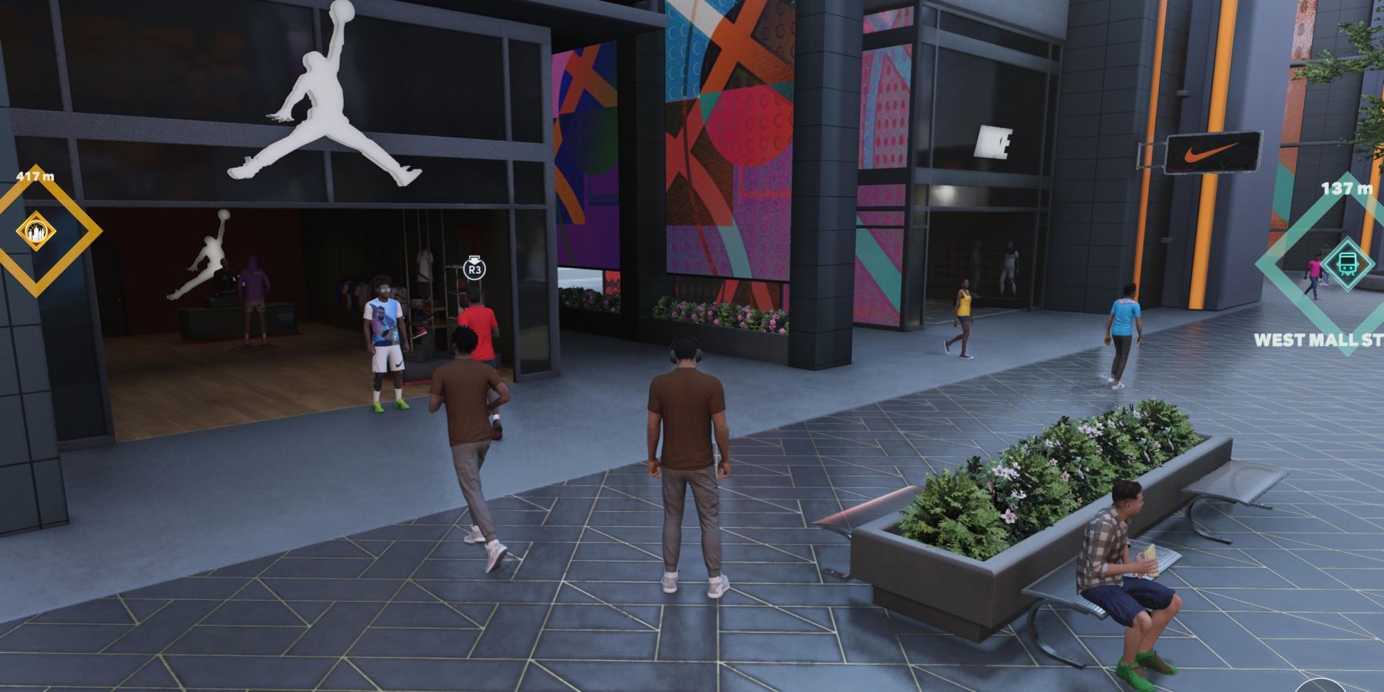 NBA 2K23 The City shopping center in front of the Jordan store