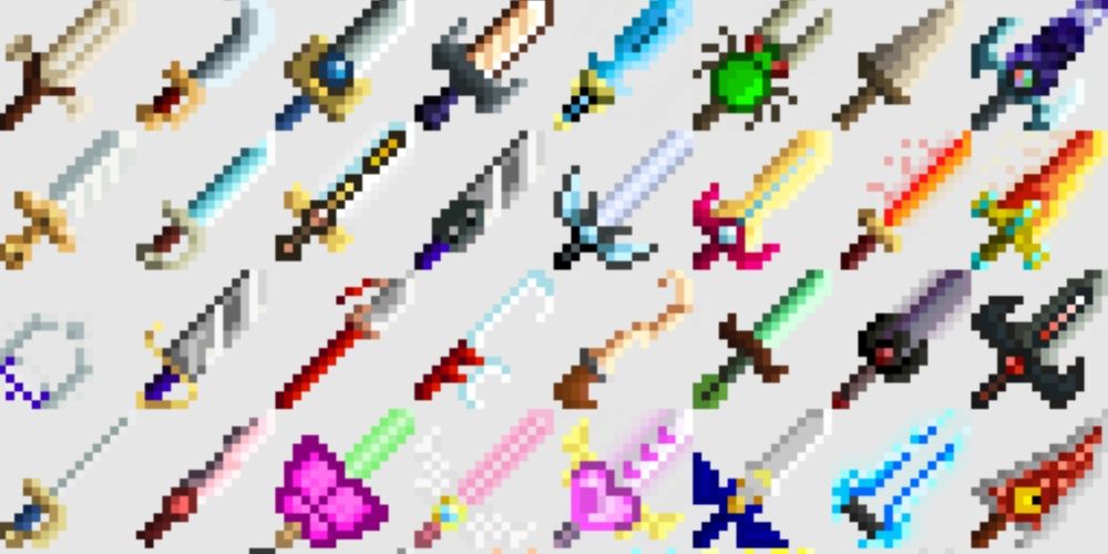 A plethora of differently themed weapons by zcsnightmare in Stardew Valley.