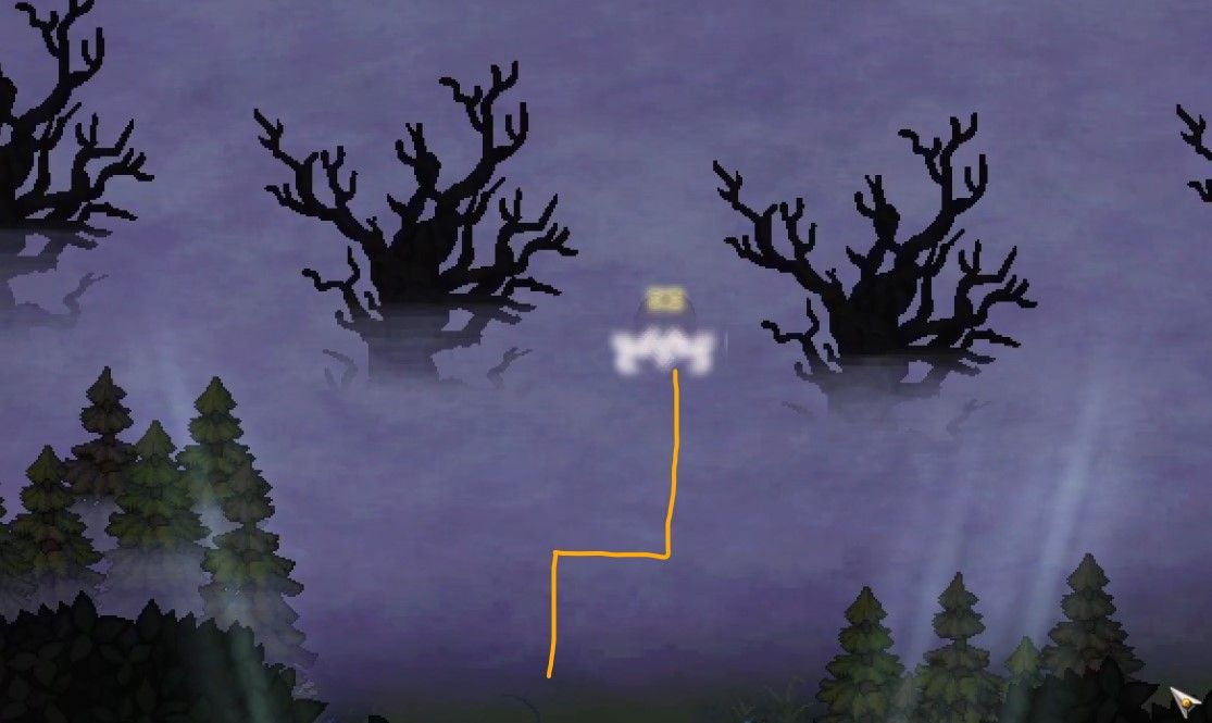 sun haven fog puzzle player walking through fog with orange lines