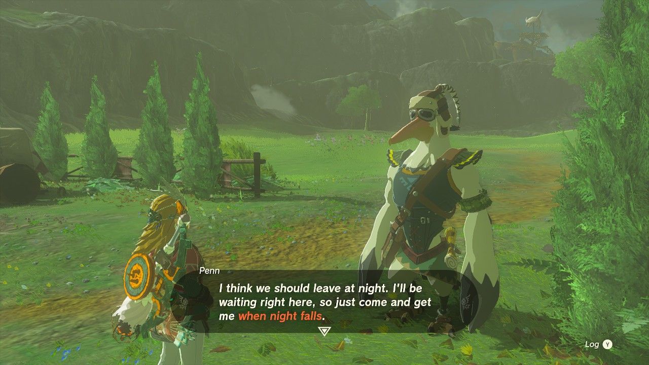 penn and link at the highland stable about to begin the an eerie voice side adventure quest potential princess sightings tears of the kingdom
