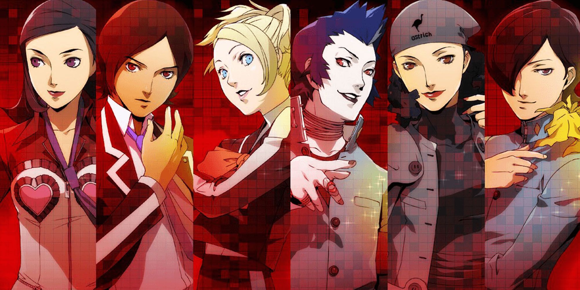 Persona 2: Innocent Sin cast members in promo art.