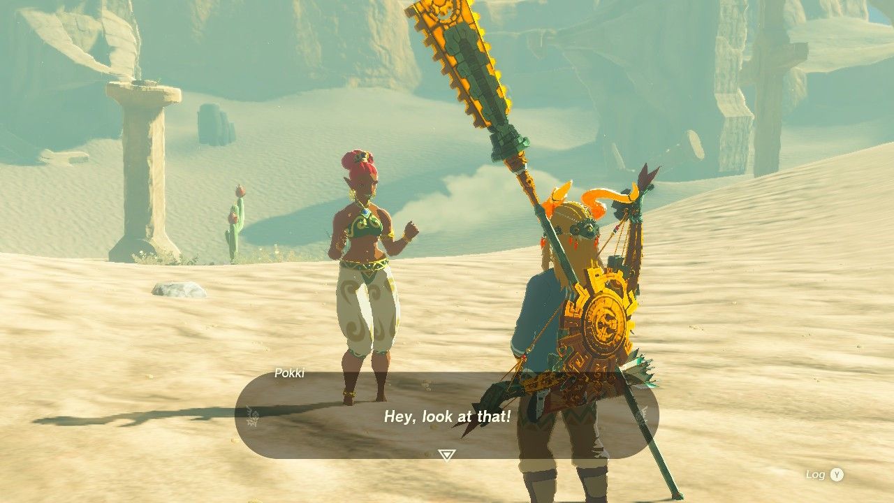 Pokki and Link at the East Gerudo Ruins in The Legend of Zelda Tears of the Kingdom