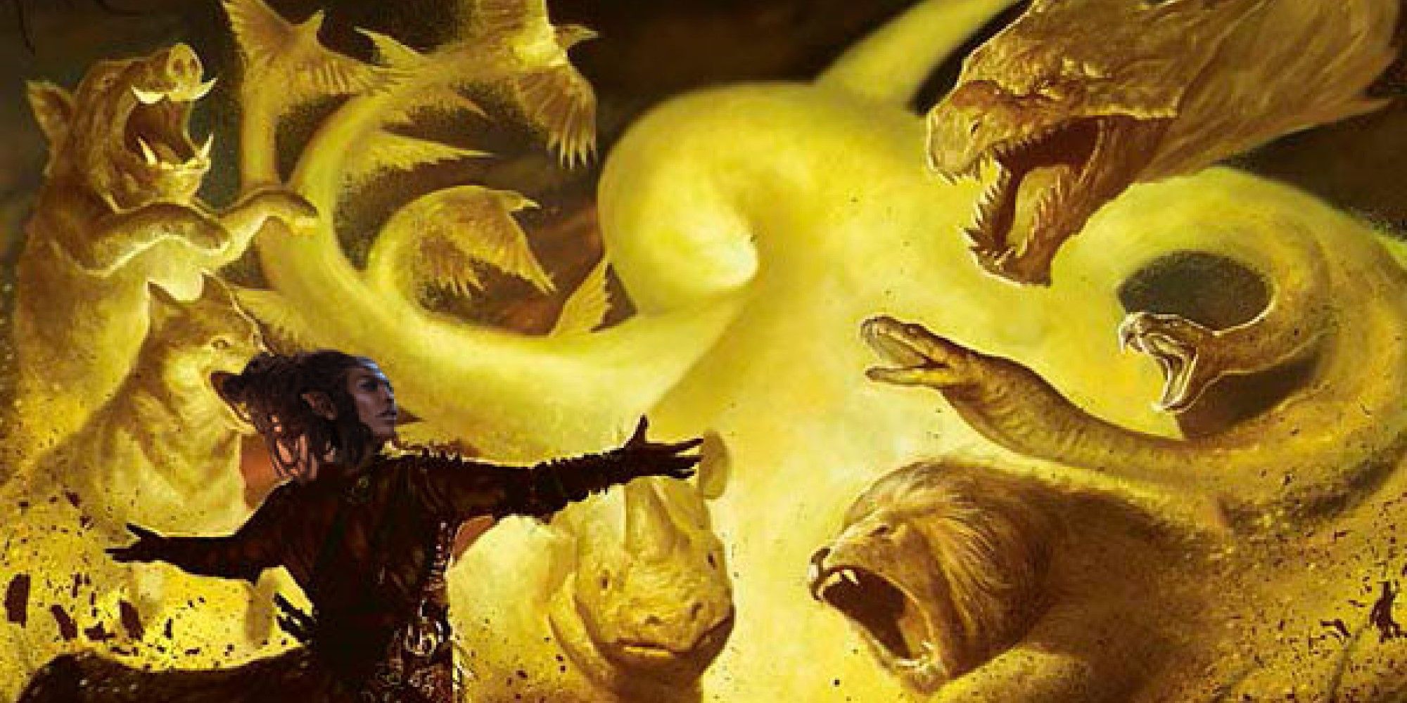 MTG A mage conjuring a series of yellow creatures with a spell