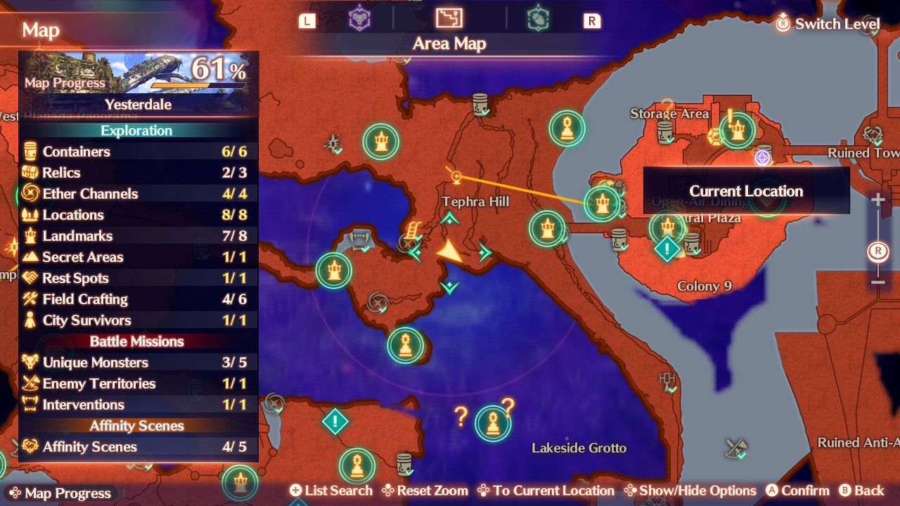 A map of Yesterdale in Xenoblade Chronicles 3: Future Redeemed.