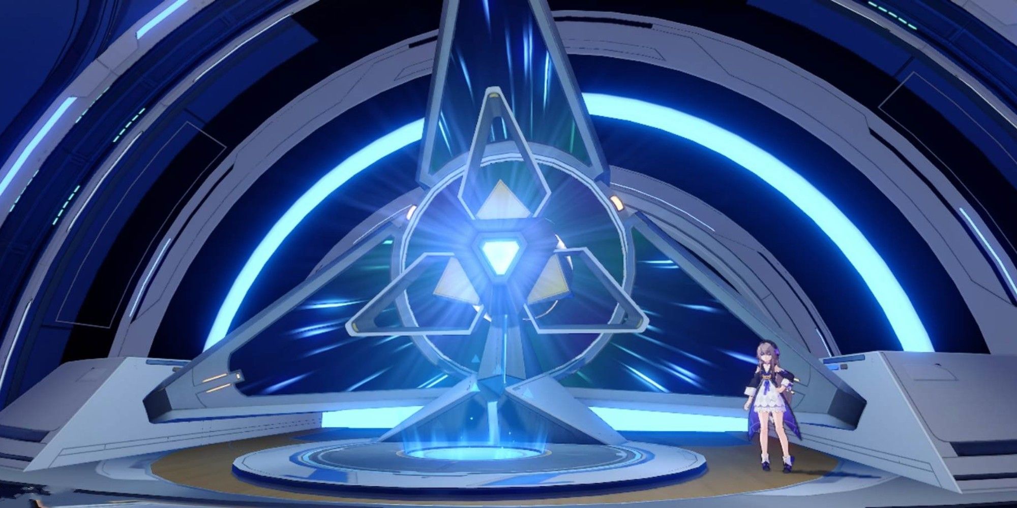 A Herta doll stands next to the Simulated Universe entry