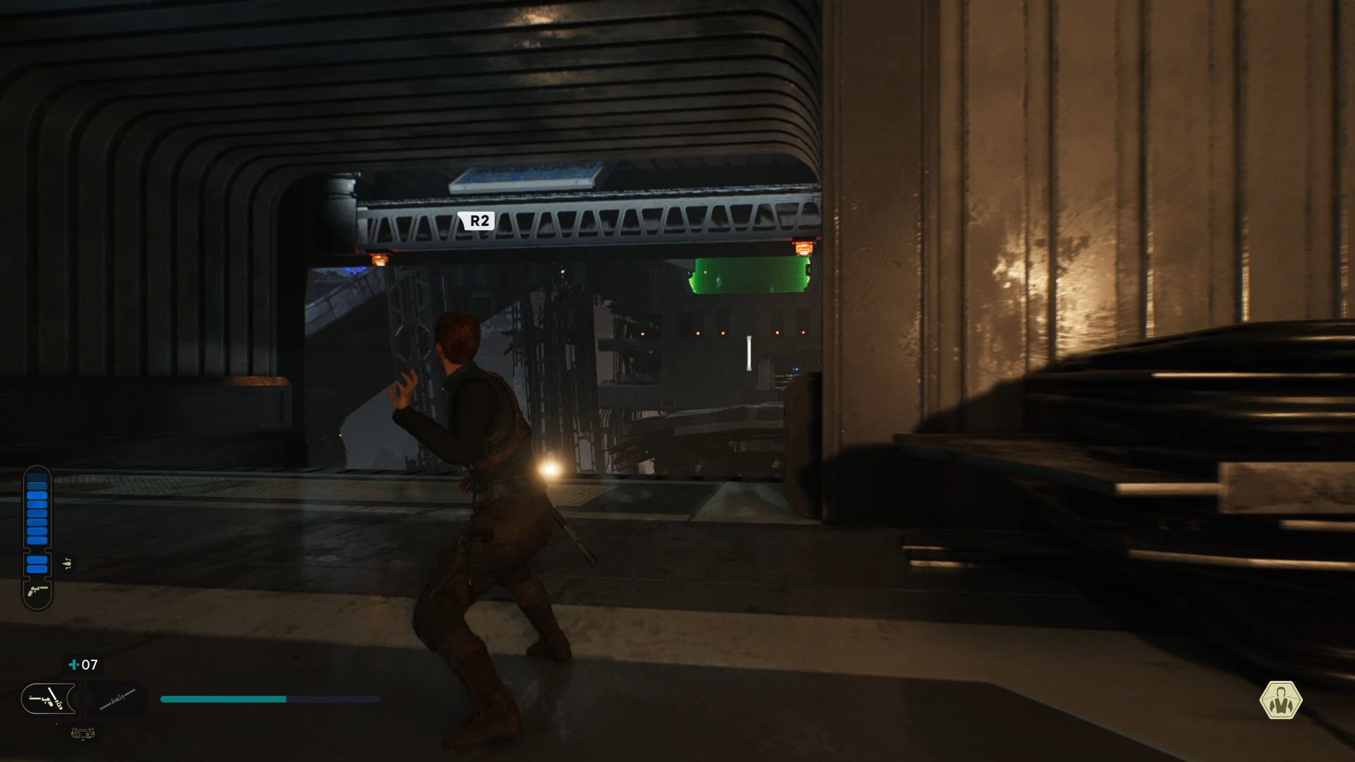 Star Wars Jedi Survivor, Cal using The Force to push the beam