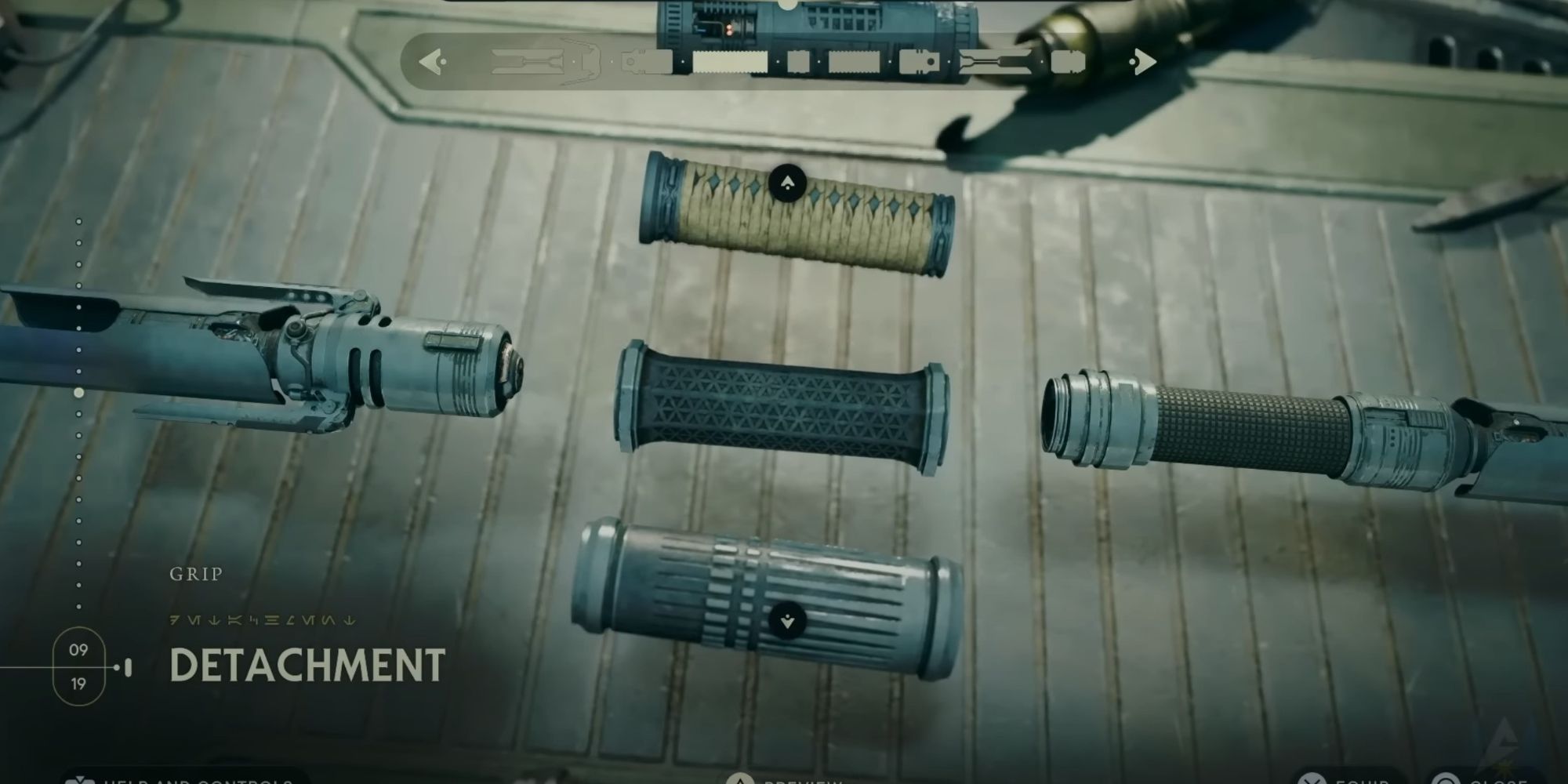An image from Star Wars Jedi Survivor of the Detachment lightsaber Grip
