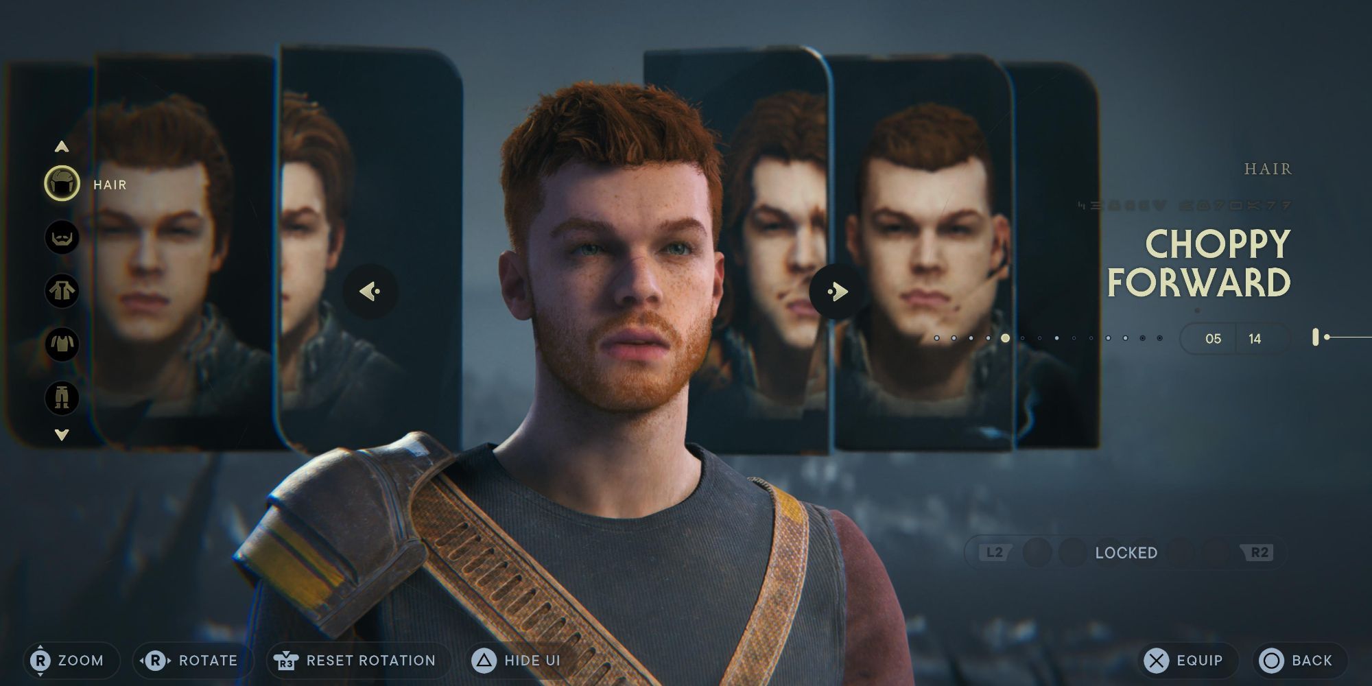 Cal Kestis with the choppy forward hairstyle