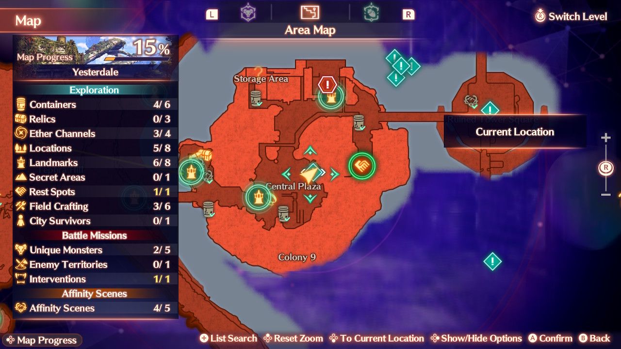 A map of Colony 9, showing off the current location for the Georgie's Ask quest in Xenoblade Chronicles 3: Future Redeemed.