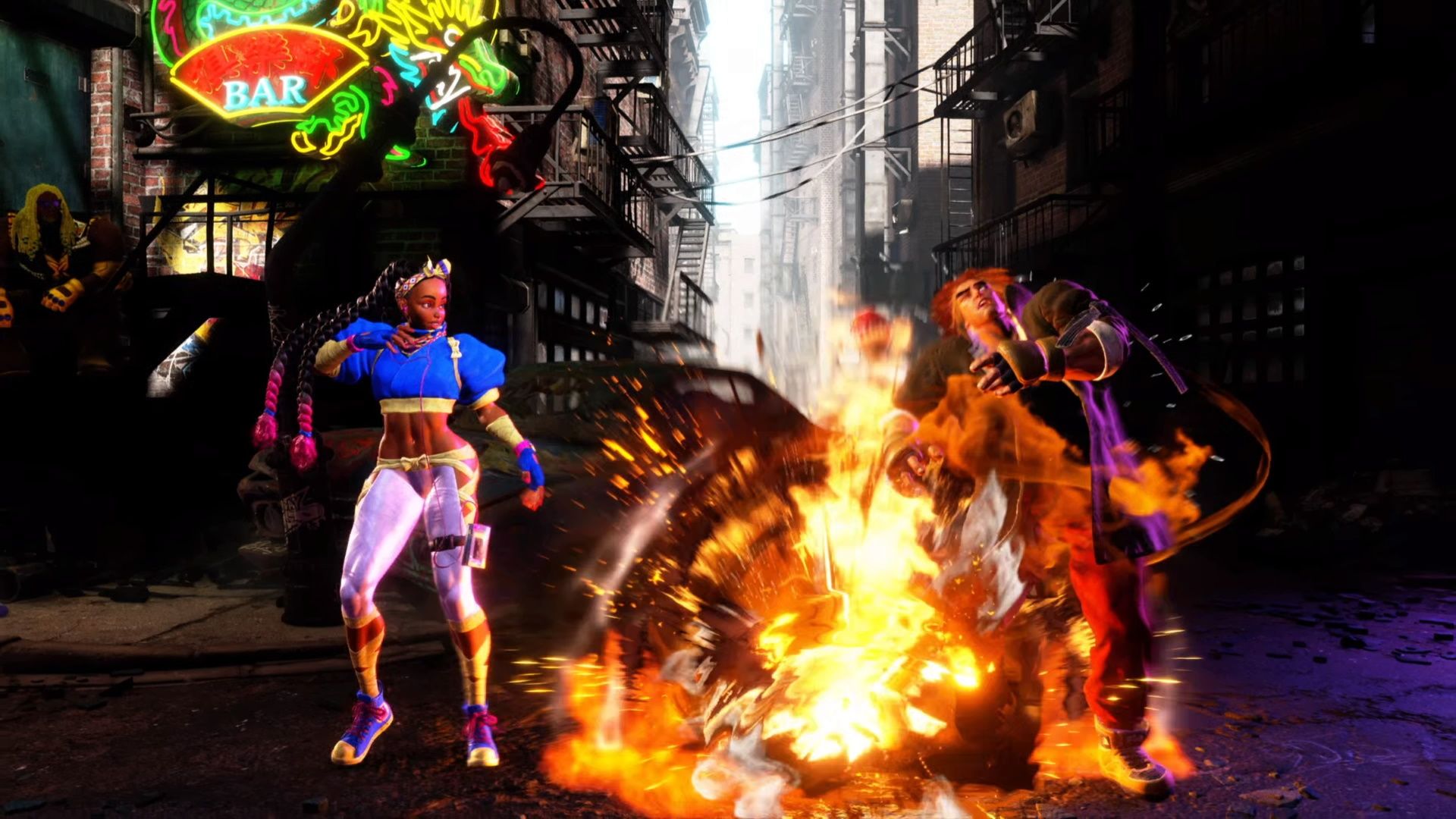 Street Fighter 6, Kimberly Guide, A shuriken bomb blows up under Ken's feet