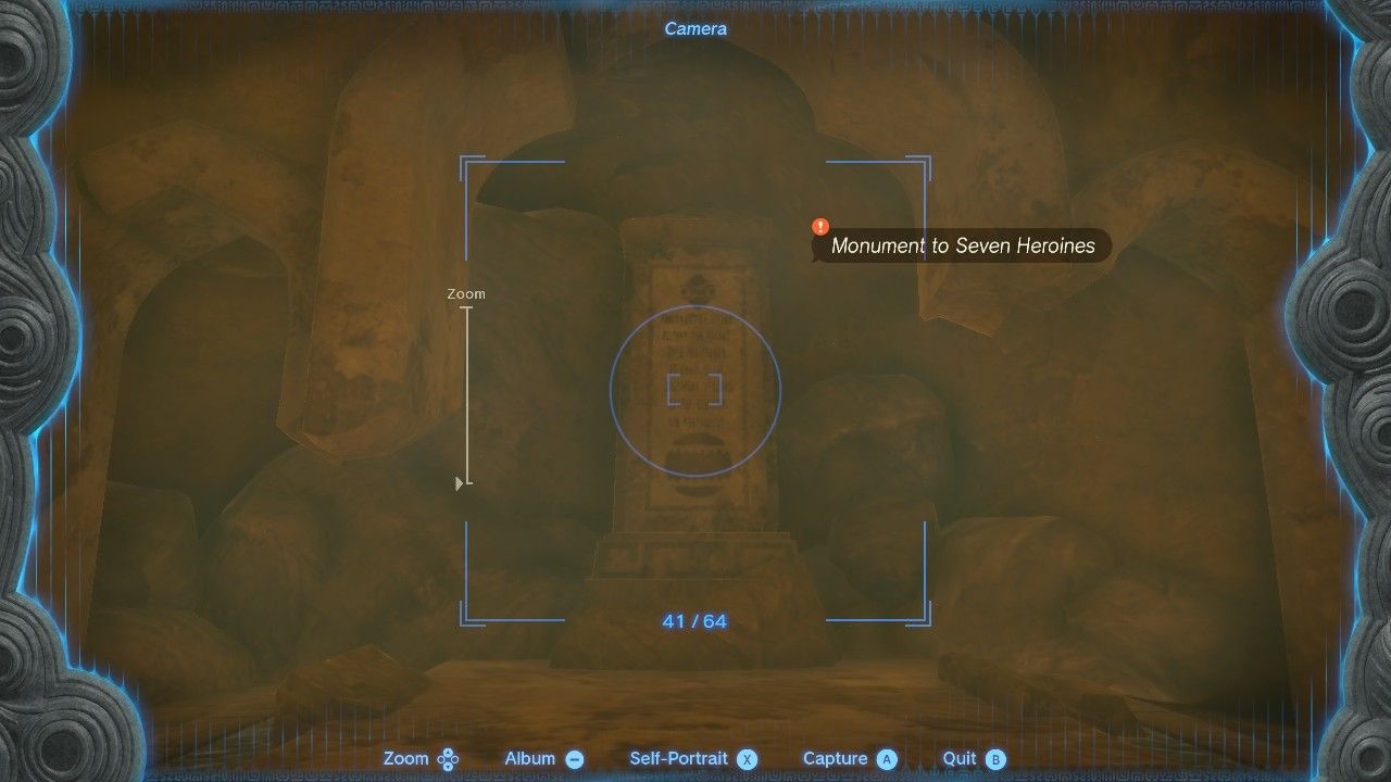 Taking a picture of a stela in The Legend of Zelda Tears of the Kingdom