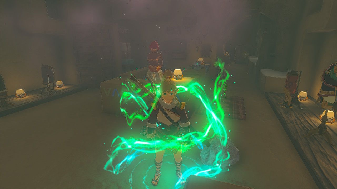 Tears of the Kingdom - Ascending into the Voe Armor shop in gerudo town