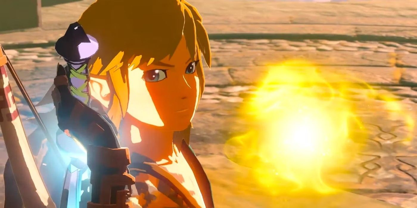 Tears of the Kingdom screenshot of Link grabbing the broken Master Sword
