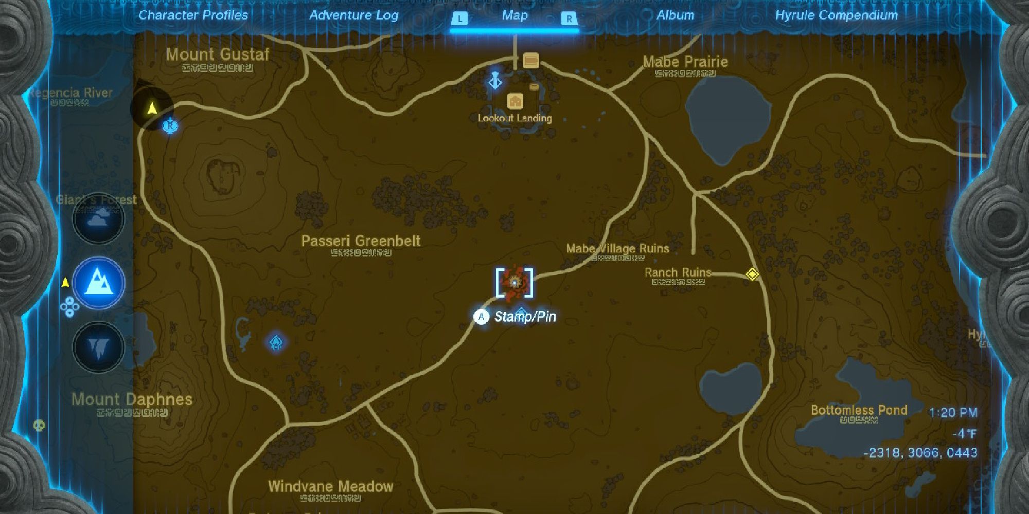 hyrule chasm highlighted on map