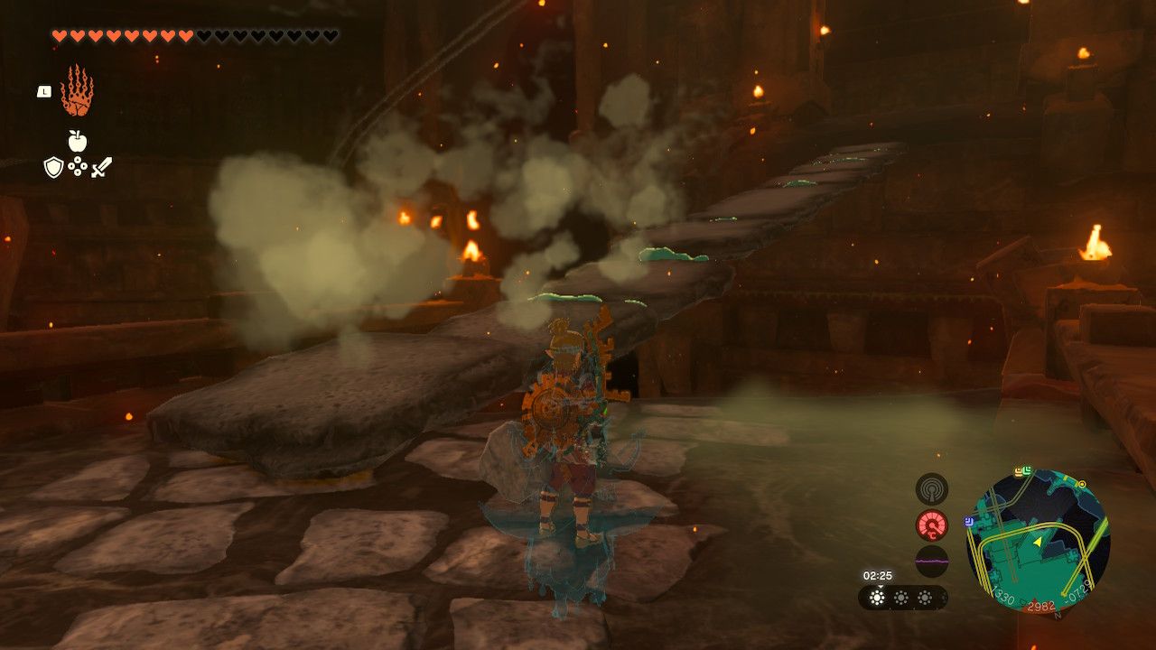 Tears of the Kingdom - Fire Temple - A very long bridge made of lava slabs