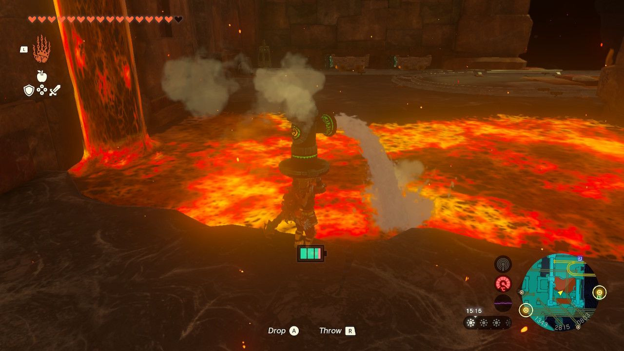 Tears of the Kingdom - Fire Temple - Creating a bridge of lava slabs