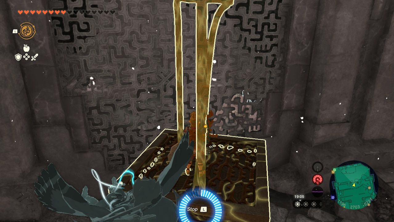 Tears of the Kingdom - Fire Temple - Using Recall on a fallen cube