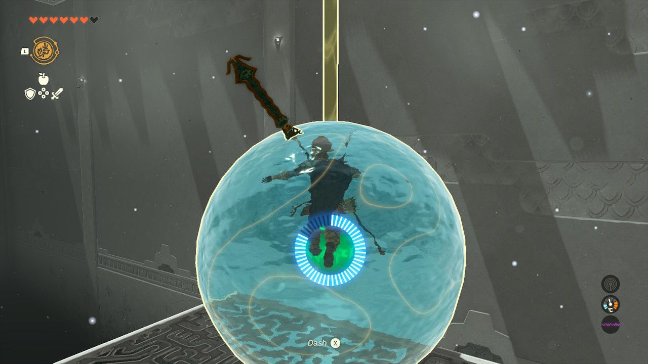 Tears of the Kingdom - Igoshon Shrine - Using Recall to rise a water orb into the air
