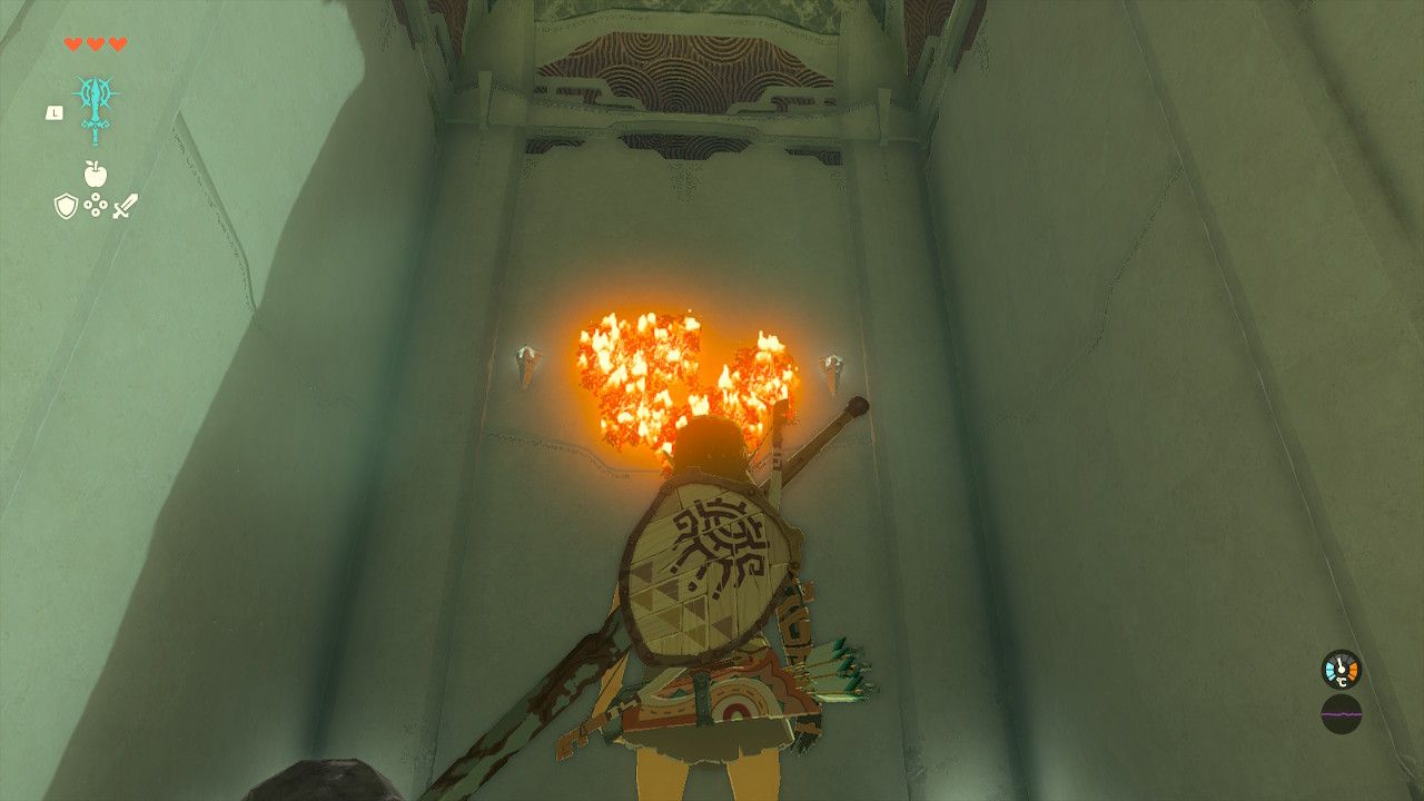 Tears of the Kingdom - In-isa Shrine - Burning a wall of leaves