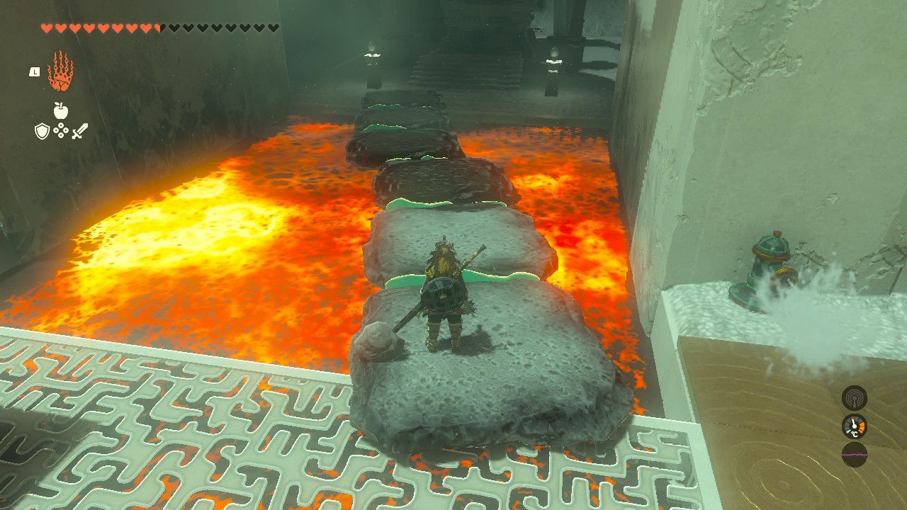 Tears of the Kingdom - Kadanaur Shrine - Birdge of lava slabs to the exit