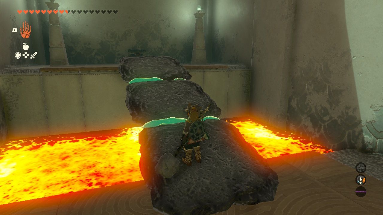 Tears of the Kingdom - Kadanaur Shrine - Bridge of lava slabs up to the chest