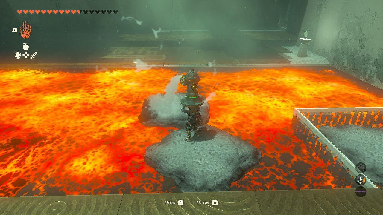 Tears of the Kingdom - Kadanaur Shrine - Using a hydrant to make a lava slab bridge