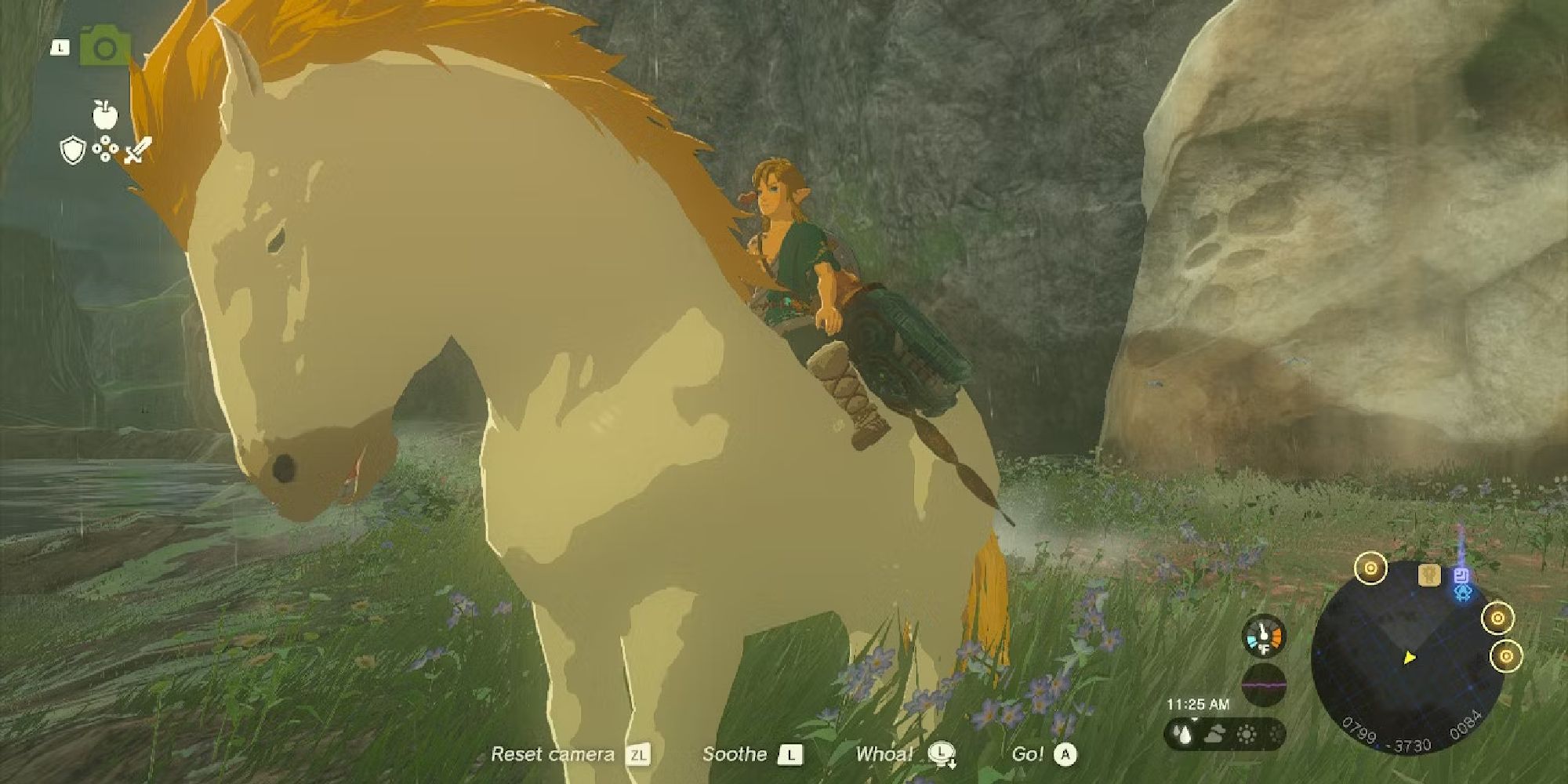 tears of the kingdom link riding the giant white horse without a saddle