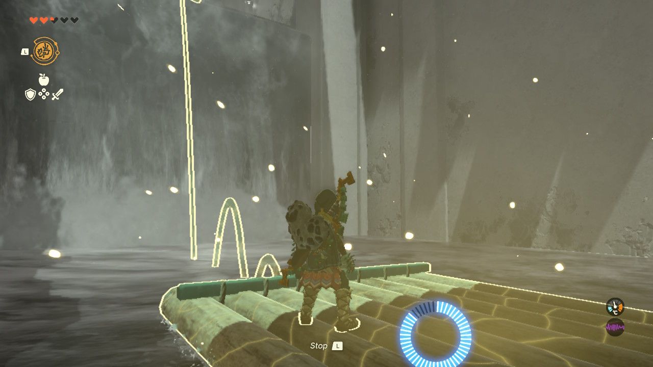 Tears of the Kingdom - Nachoyah Shrine - Using Recall to ascend a waterfall