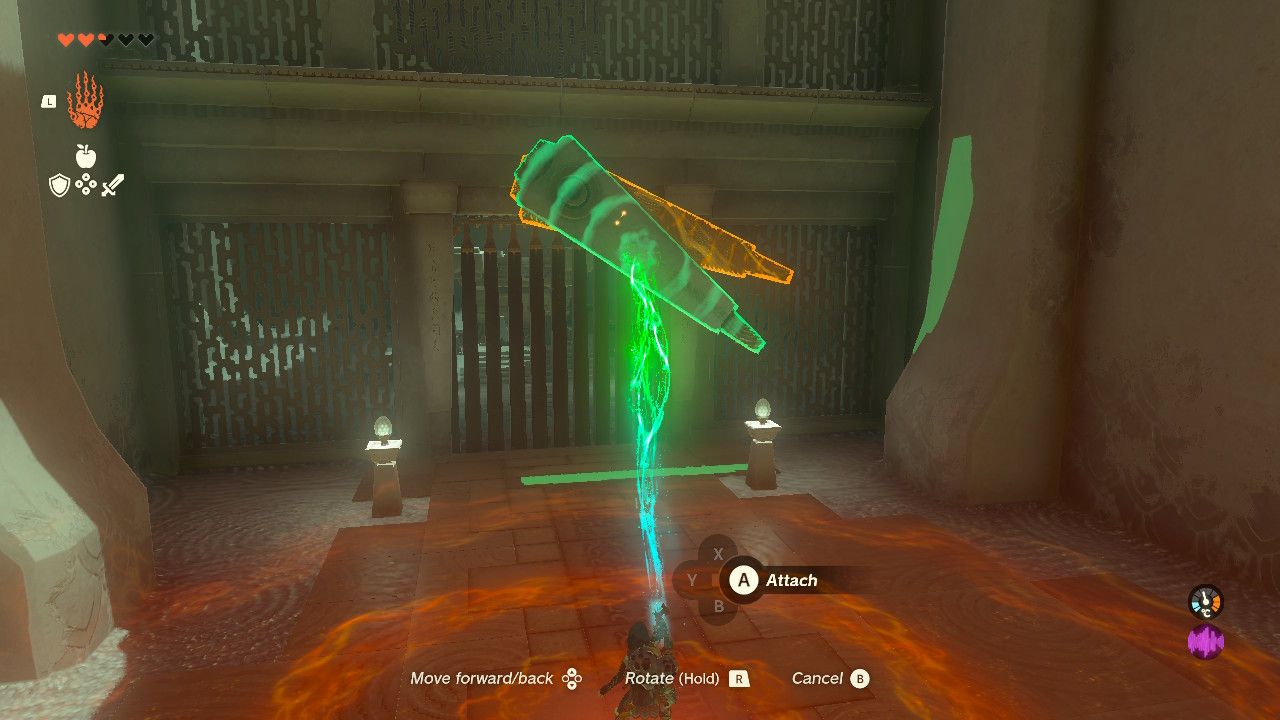 Tears of the Kingdom - Nachoyah Shrine - Using Ultrahand to stick two clockhands together
