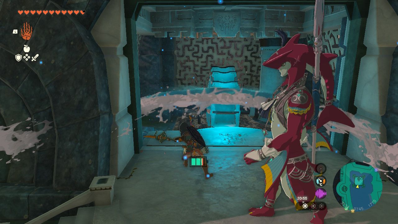 Tears of the Kingdom - Water Temple - Activating a Water Wheel with Sidon's power
