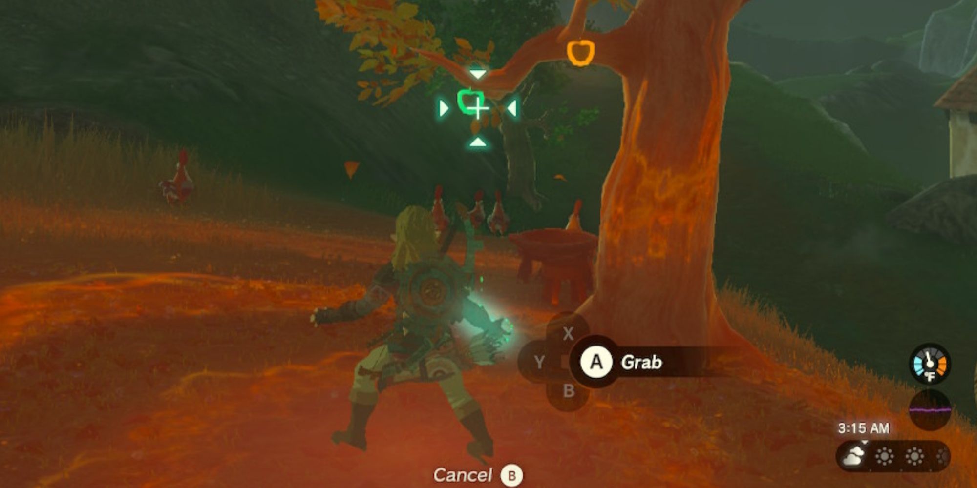 Tears of the Kingom - Using Ultrahand to grab apple from tree in Hateno Village