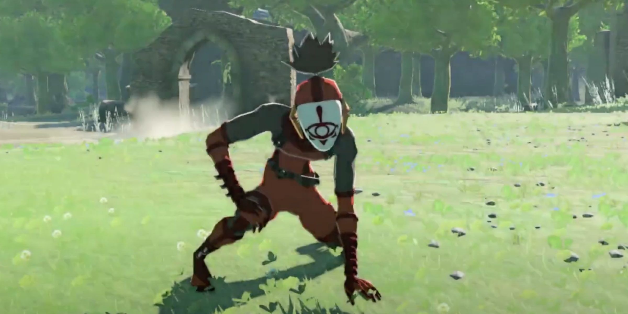 A defeated Yiga Clan footsoldier kneels on the ground after a fight with Link in the Legend of Zelda: Tears of the Kingdom