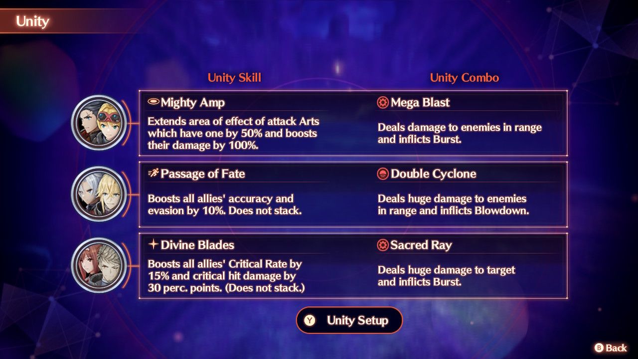 An image of Matthew and Nikol, A and Shulk, and Glimmer and Rex teaming up for Unity Skills and Unity Combos in Xenoblade Chronicles 3: Future Redeemed.