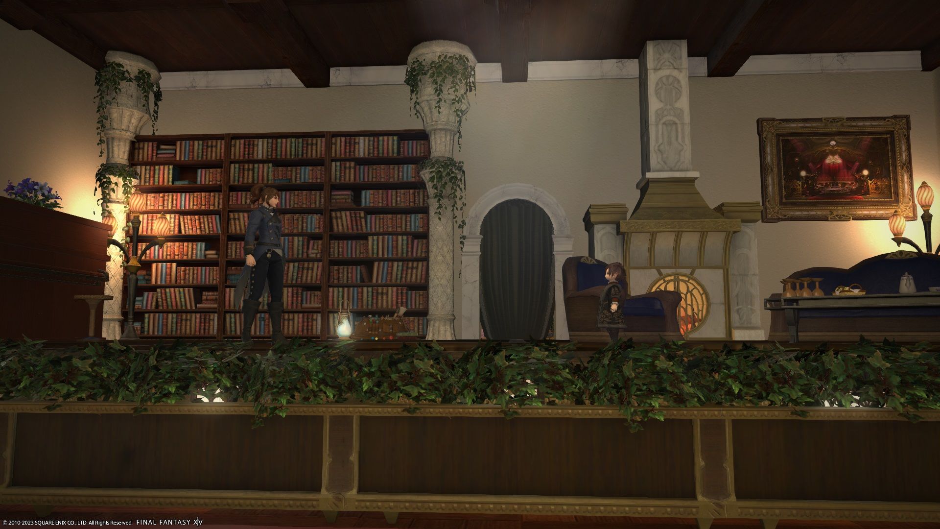 The Firebird Theatre presents The Importance Of Being Earnest Act 1 - two actors on stage in Final Fantasy 14