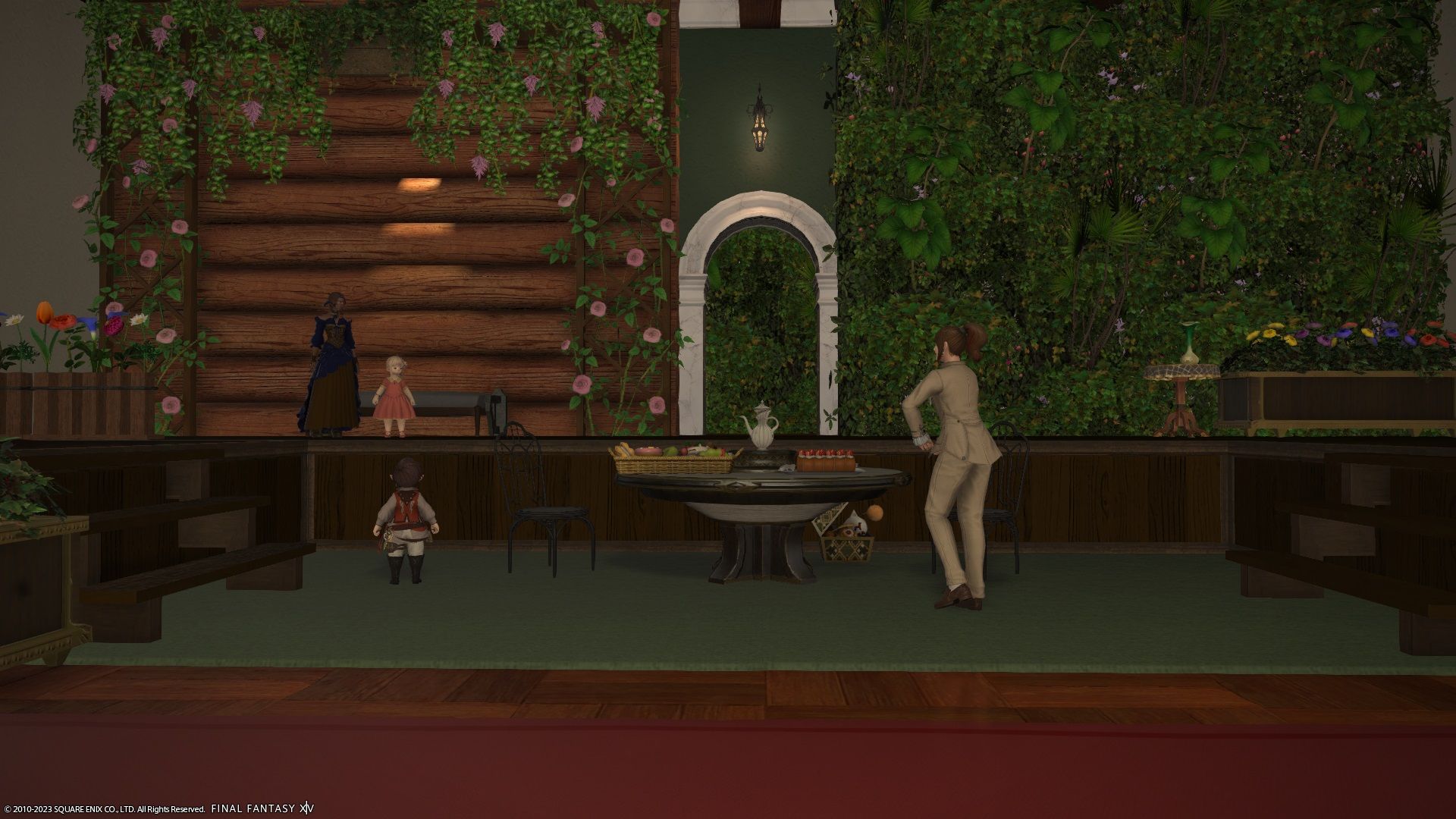 The Firebird Theatre presents The Importance Of Being Earnest Act 2 - actors on stage in Final Fantasy 14