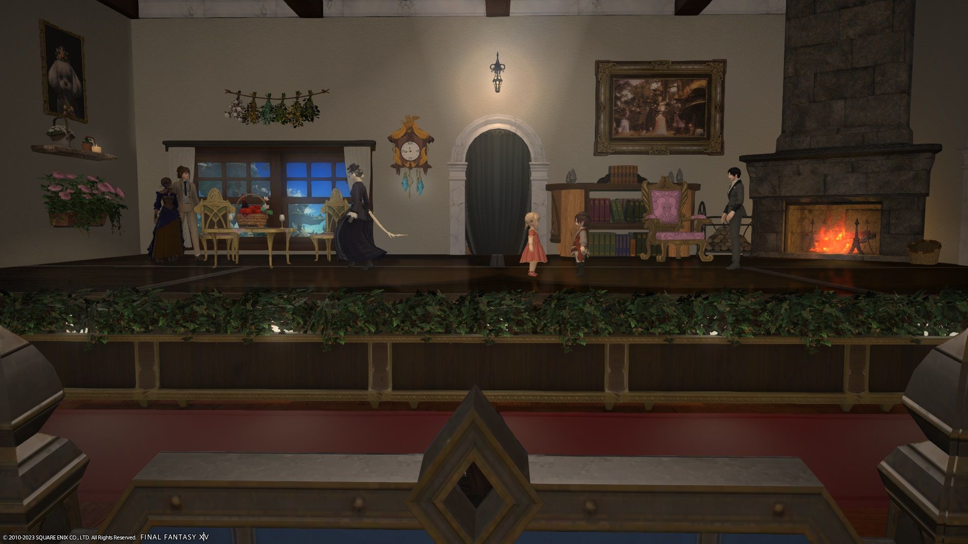 The Firebird Theatre presents The Importance Of Being Earnest Act 3 - actors on stage in Final Fantasy 14