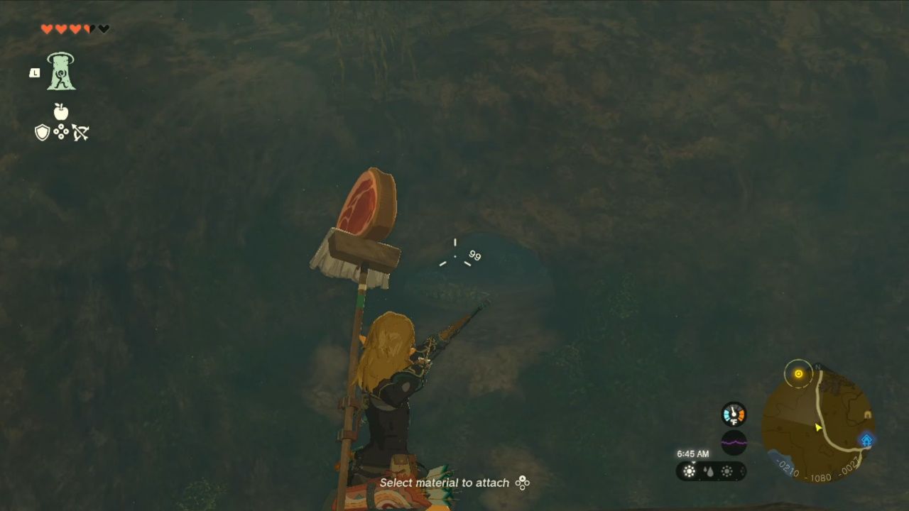 The Legend of Zelda Tears of the Kingdom, Link aiming at the spot where a treasure chest is hidden