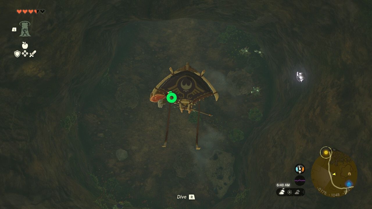 The Legend of Zelda Tears of the Kingdom, Link gliding to the bottom of the pit