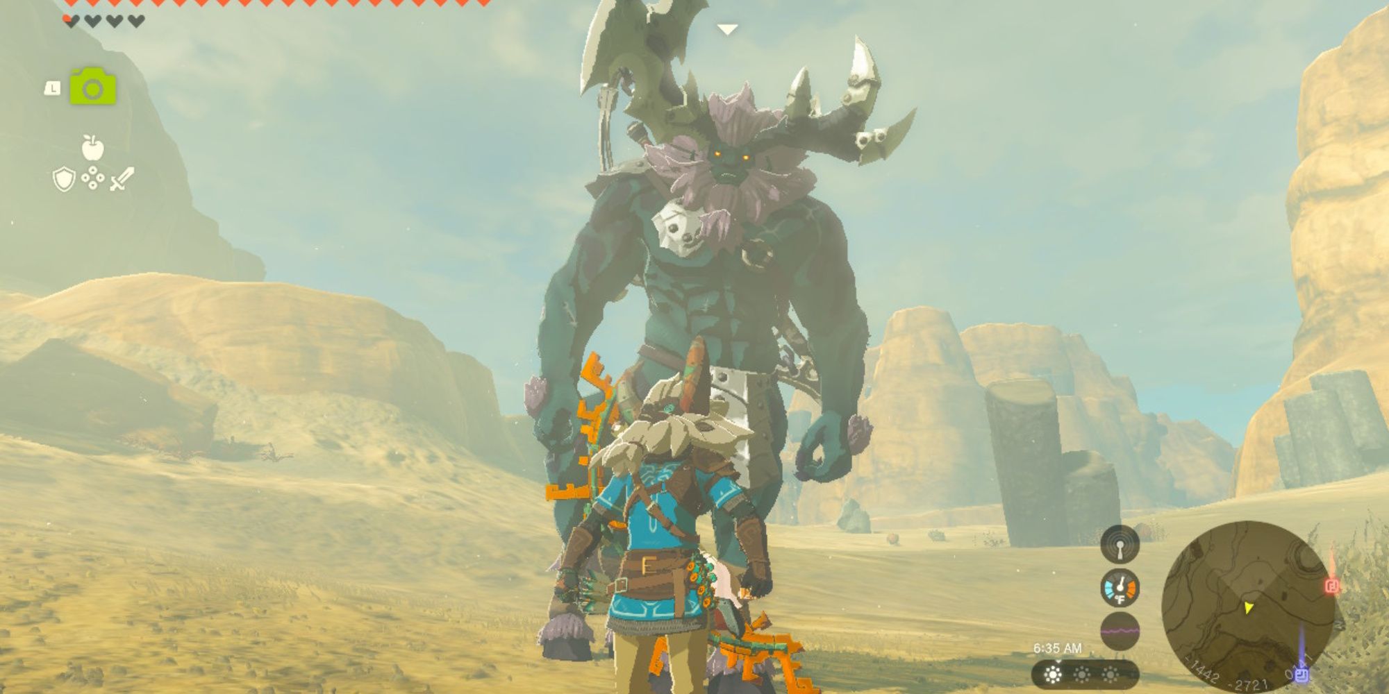 the legend of zelda tears of the kingdom link wearing a lynel mask and standing in front of a blue lynel