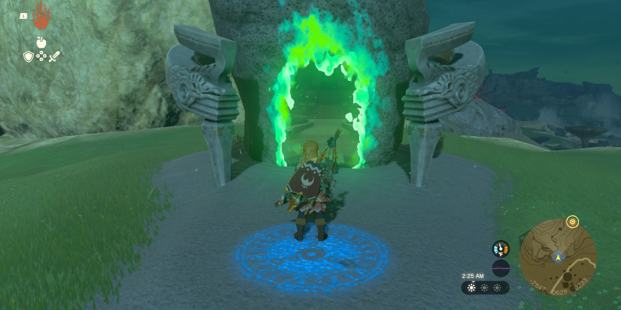 Link standing outside the Makurukis Shrine in The Legend of Zelda: Tears of the Kingdom