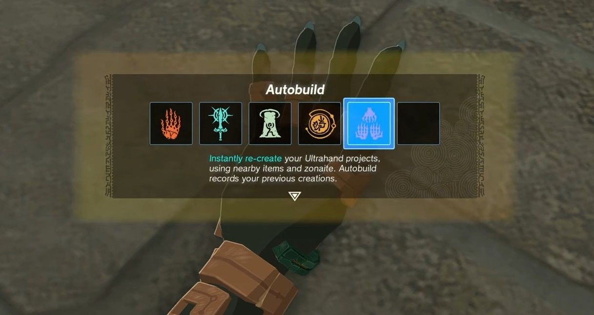 the menu highlighting the autobuild ability link unlocks in tears of the kingdom totk abilities totk new powers